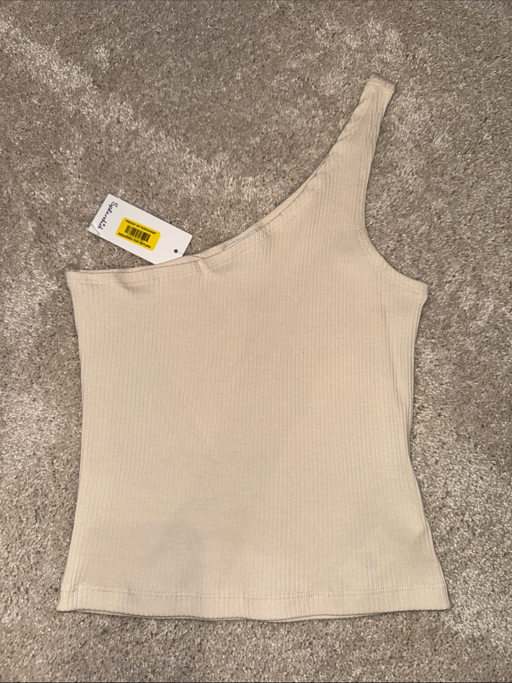 One-Shoulder Ribbed Tank Top - Beige